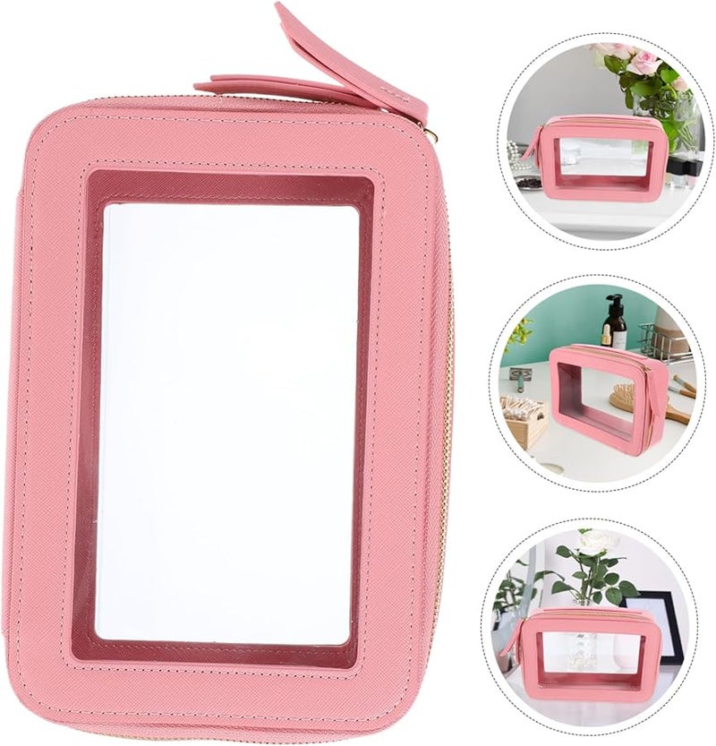 Pink Portable Cosmetic Travel Bag Makeup Pouch Organizer For Women Safe Light Opening - Image 2
